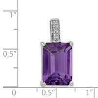 Sterling Silver Rhodium Emerald-cut Amethyst & Diamond Pendant view 3