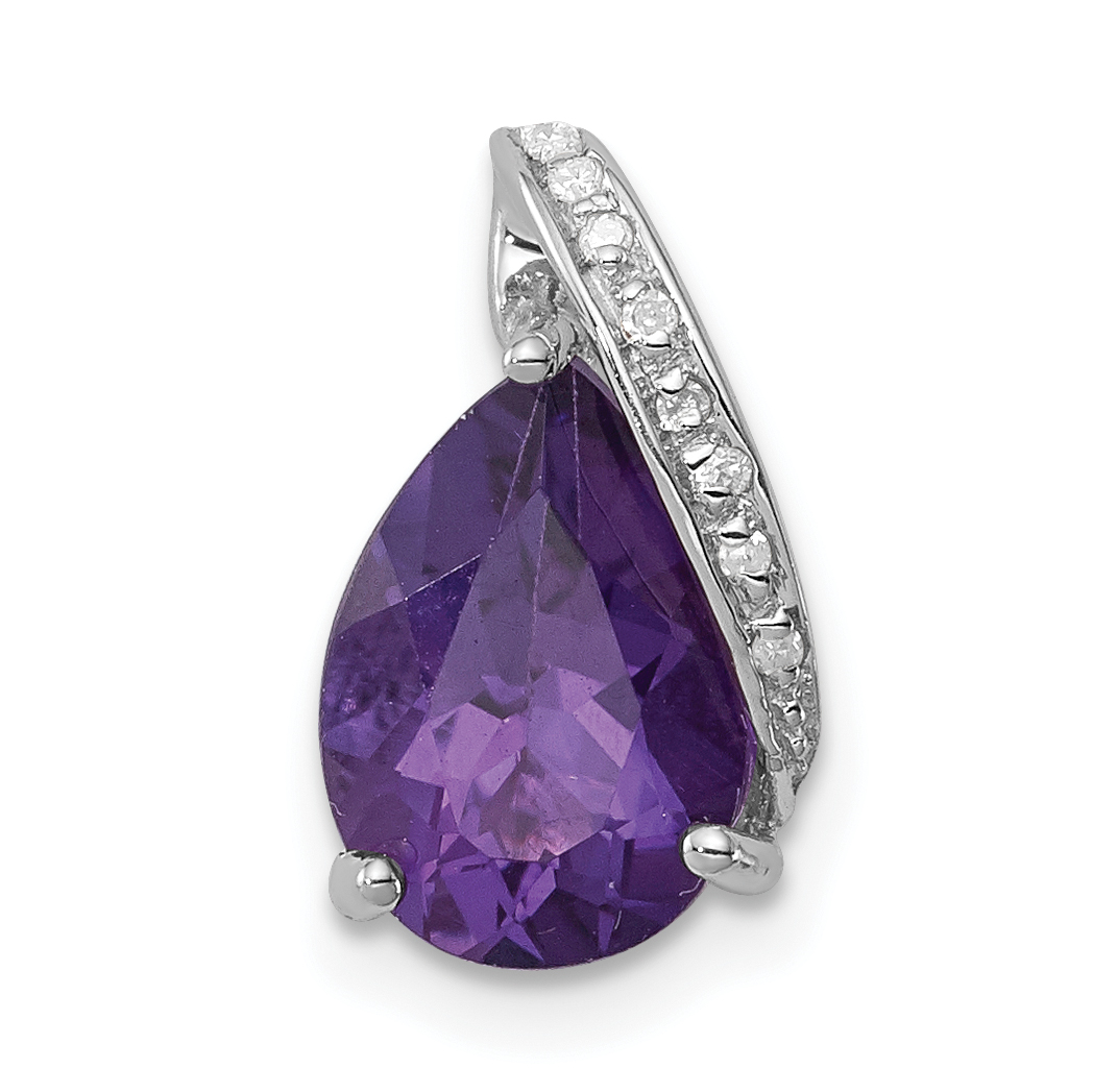 Sterling Silver Rhodium Pear Amethyst Chain Slide (QDX385)
