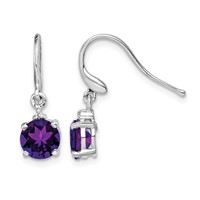 Sterling Silver Rhodium Plated Amethyst and Diamond Wire Earrings view 1