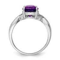 Sterling Silver Rhodium Amethyst & Diamond Ring view 2