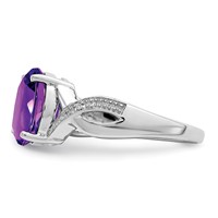 Sterling Silver Rhodium Amethyst & Diamond Ring view 4