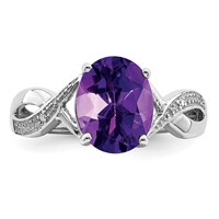 Sterling Silver Rhodium Amethyst & Diamond Ring view 5