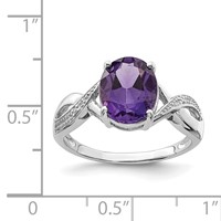 Sterling Silver Rhodium Amethyst & Diamond Ring view 3