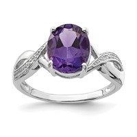 Sterling Silver Rhodium Amethyst & Diamond Ring view 1