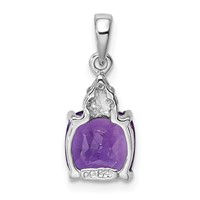 Sterling Silver Rhodium Plated Amethyst and Diamond Pendant view 4