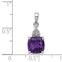 Sterling Silver Rhodium Plated Amethyst and Diamond Pendant view 3