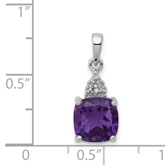Sterling Silver Rhodium Plated Amethyst and Diamond Pendant