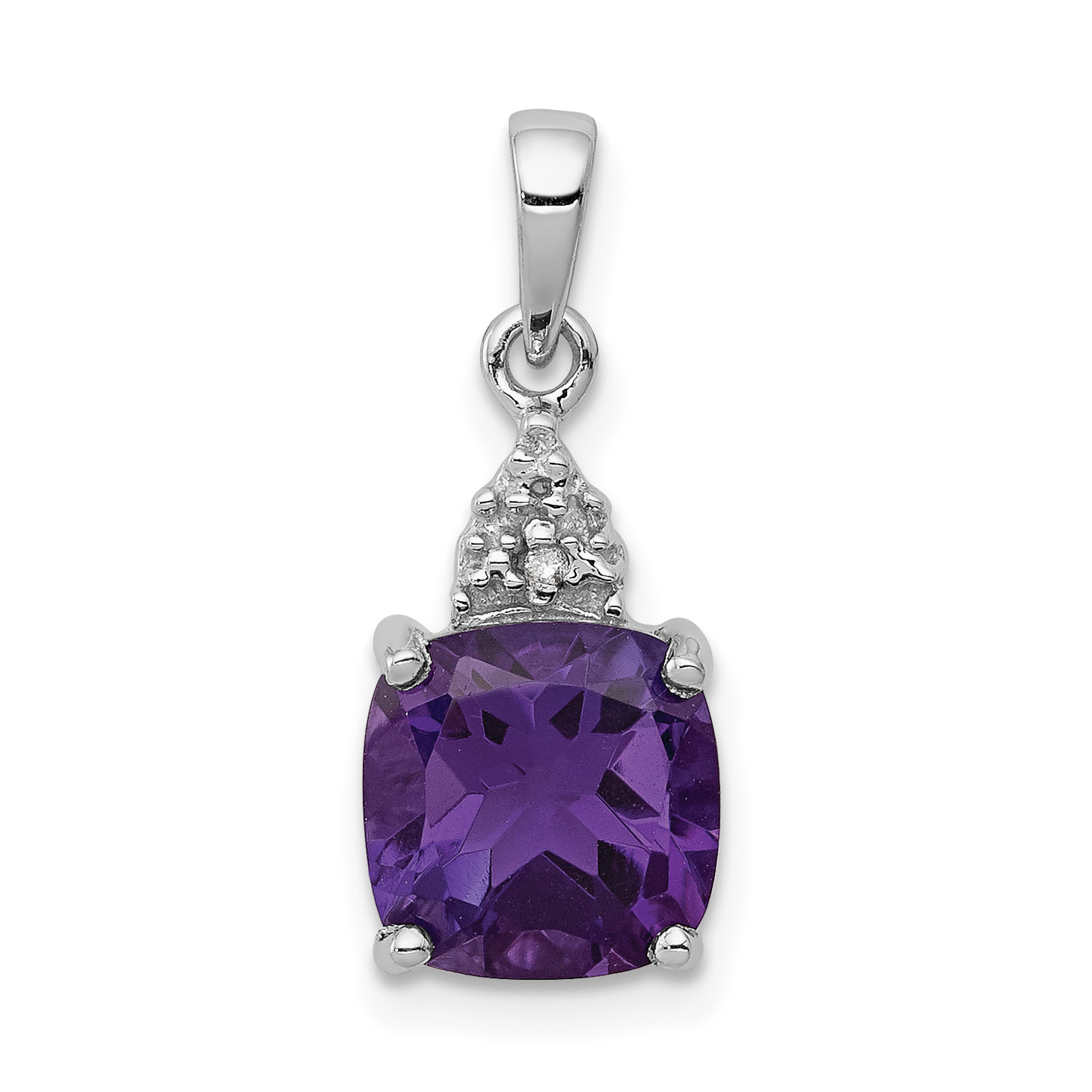 Sterling Silver Rhodium Plated Amethyst and Diamond Pendant (QDX393)