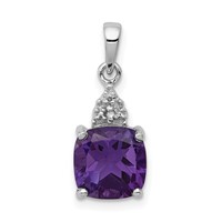 Sterling Silver Rhodium Plated Amethyst and Diamond Pendant view 1