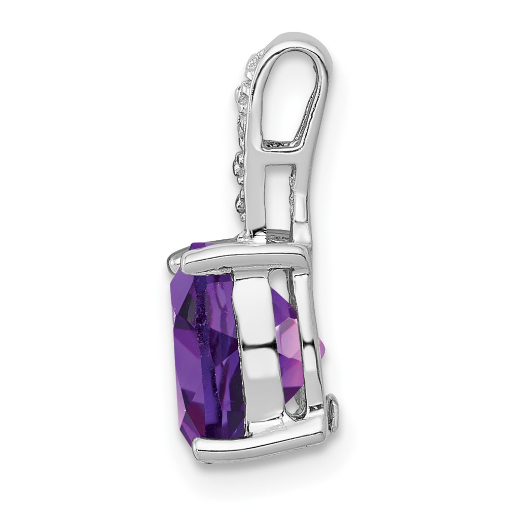 Sterling Silver Rhodium Plated Amethyst and Diamond Pendant (QDX397)