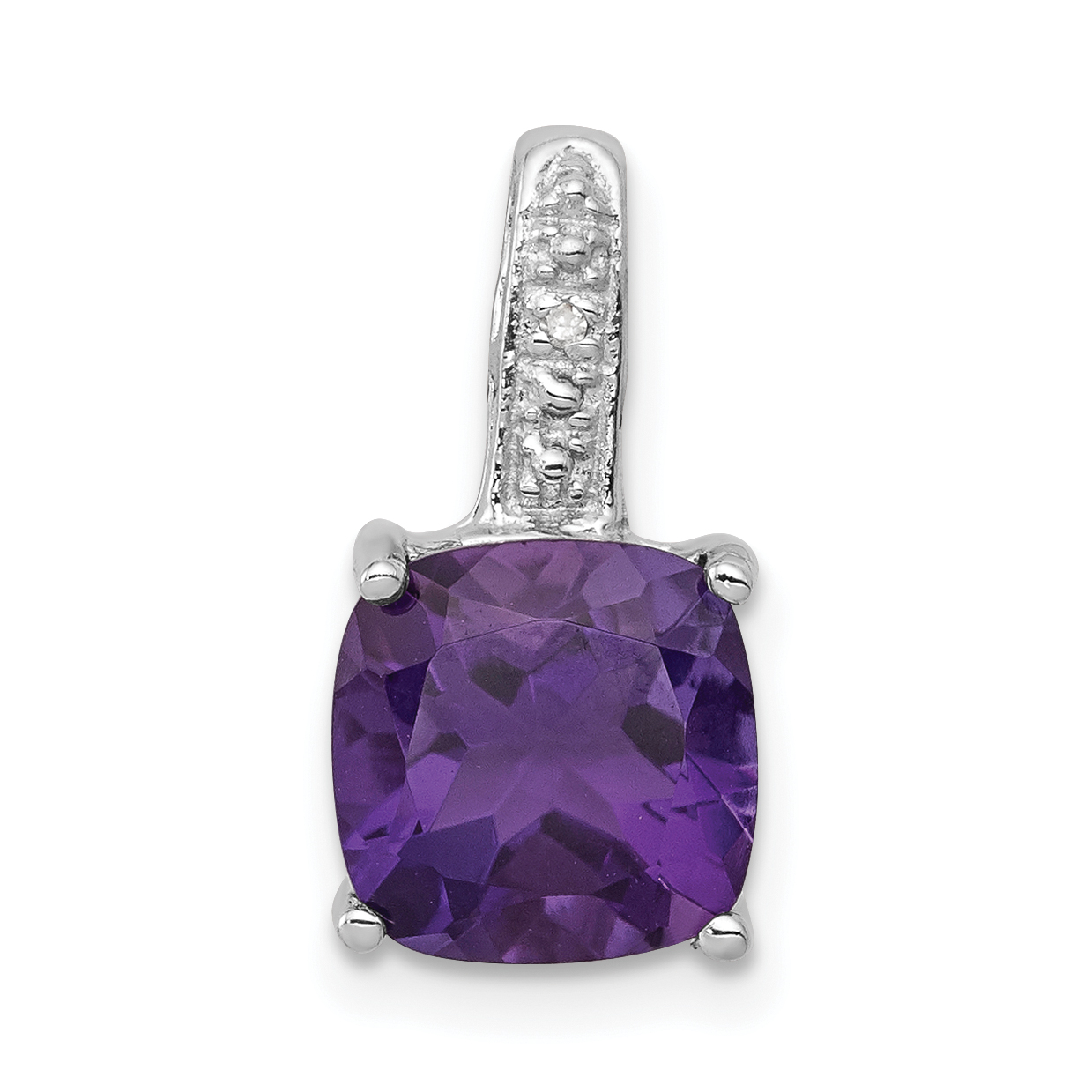 Sterling Silver Rhodium Plated Amethyst and Diamond Pendant (QDX397)