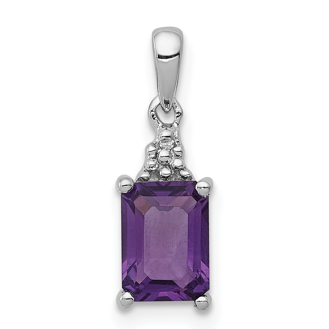 Sterling Silver Rhodium Plated Amethyst and Diamond Pendant (QDX398)