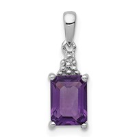 Sterling Silver Rhodium Plated Amethyst and Diamond Pendant view 1
