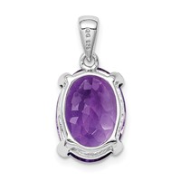 Sterling Silver Rhodium Plated Amethyst and Diamond Pendant view 4