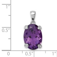 Sterling Silver Rhodium Plated Amethyst and Diamond Pendant view 3