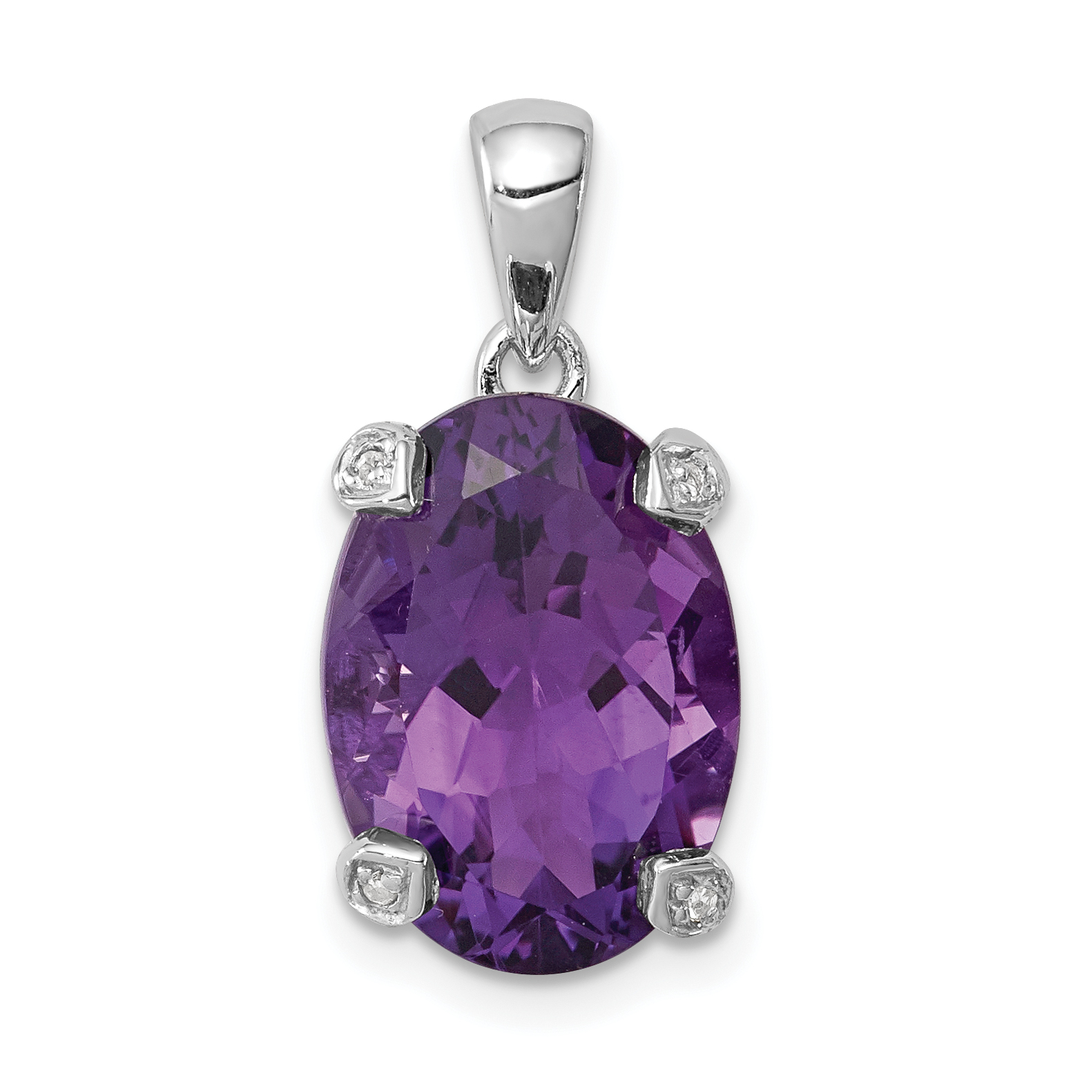 Sterling Silver Rhodium Plated Amethyst and Diamond Pendant (QDX401)