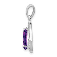 Sterling Silver Rhodium Plated Amethyst and Diamond Pendant view 2