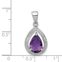 Sterling Silver Rhodium Plated Amethyst and Diamond Pendant view 3
