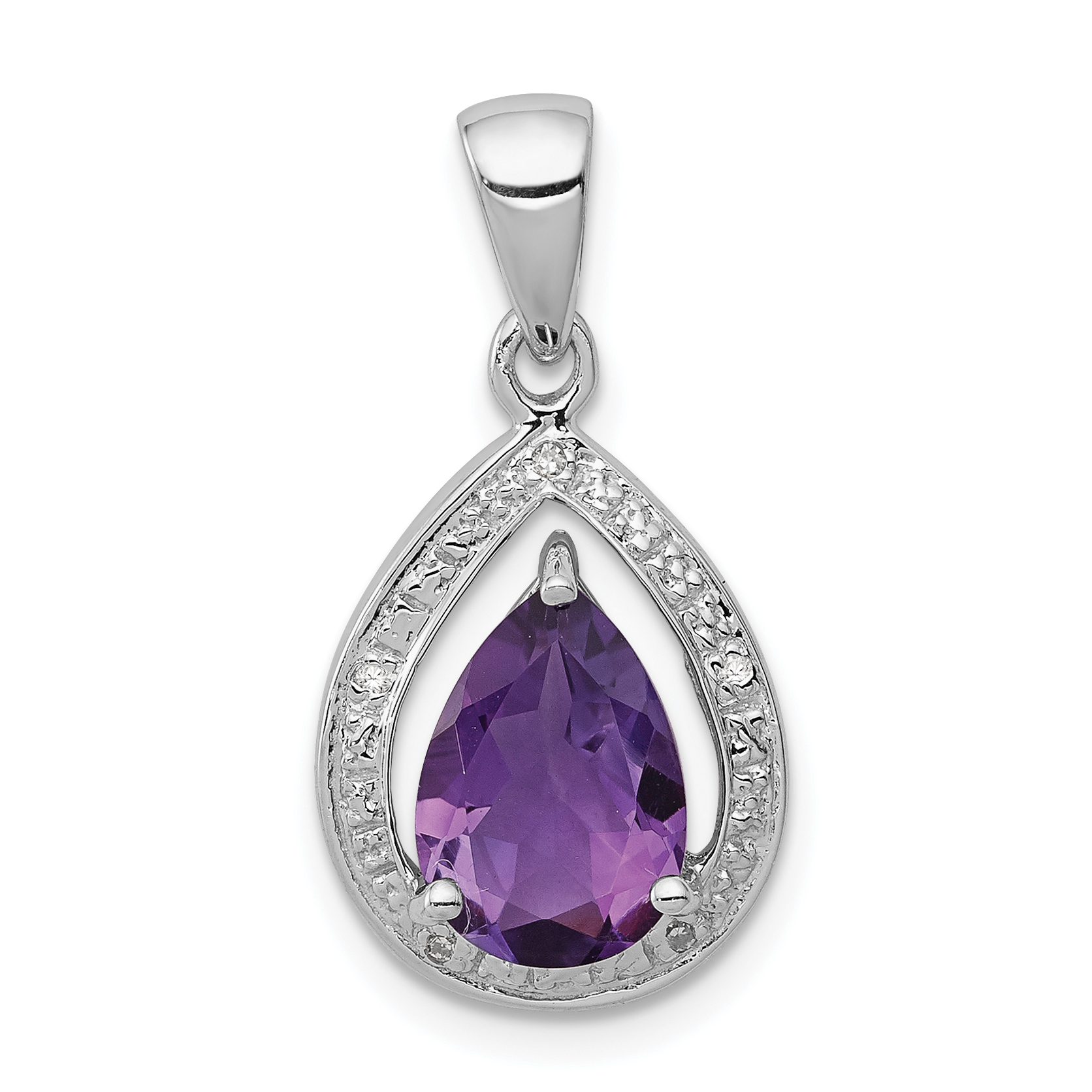 Sterling Silver Rhodium Plated Amethyst and Diamond Pendant (QDX403)