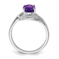 Sterling Silver Rhodium Amethyst Diamond Ring view 2