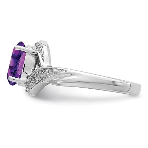 Sterling Silver Rhodium Gemstone and Diamond Ring