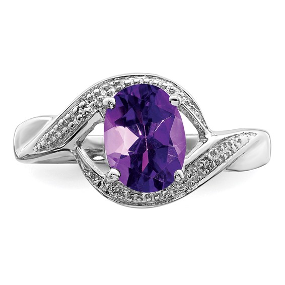 Sterling Silver Rhodium Gemstone and Diamond Ring