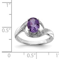 Sterling Silver Rhodium Amethyst Diamond Ring view 3