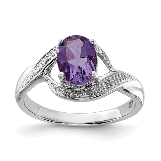 Sterling Silver Rhodium Gemstone and Diamond Ring