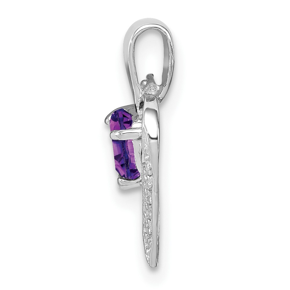 Sterling Silver Rhodium Plated Amethyst and Diamond Heart Pendant (QDX412)