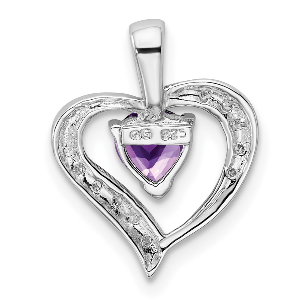 Sterling Silver Rhodium Plated Amethyst and Diamond Heart Pendant (QDX412)
