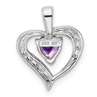 Sterling Silver Rhodium Plated Amethyst and Diamond Heart Pendant view 4