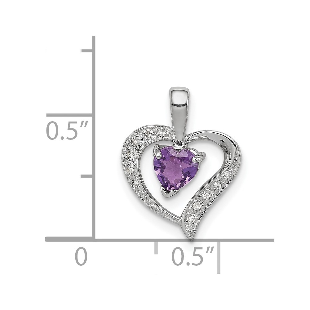 Sterling Silver Rhodium Plated Amethyst and Diamond Heart Pendant (QDX412)