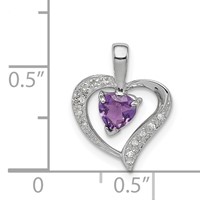 Sterling Silver Rhodium Plated Amethyst and Diamond Heart Pendant view 3