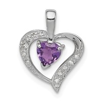 Sterling Silver Rhodium Plated Amethyst and Diamond Heart Pendant view 1
