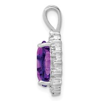 Sterling Silver Rhodium Plated Oval Amethyst and Diamond Pendant view 2