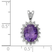 Sterling Silver Rhodium Plated Oval Amethyst and Diamond Pendant view 3