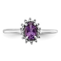 Sterling Silver Rhodium Amethyst & Diamond Ring view 5