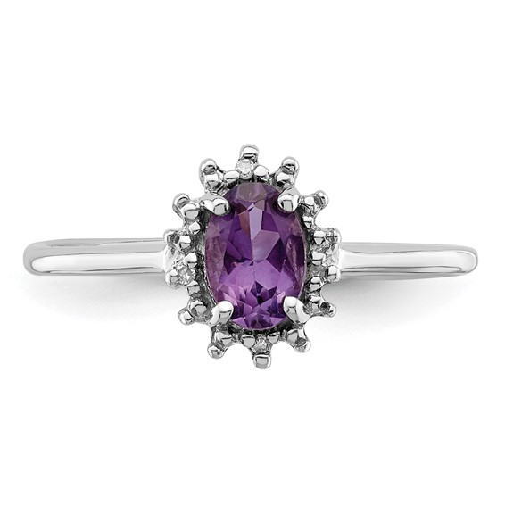 Sterling Silver Rhodium Gemstone and Diamond Ring 
