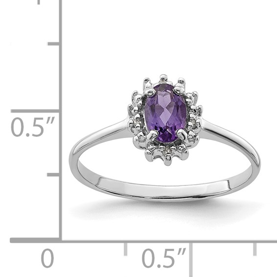 Sterling Silver Rhodium Gemstone and Diamond Ring 