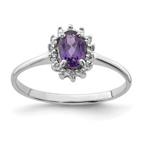 Sterling Silver Rhodium Amethyst & Diamond Ring view 1