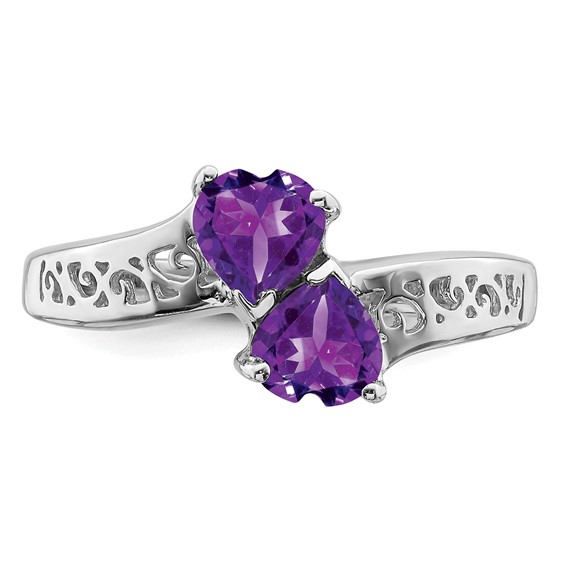 Sterling Silver Rhodium Gemstone Heart Ring                                