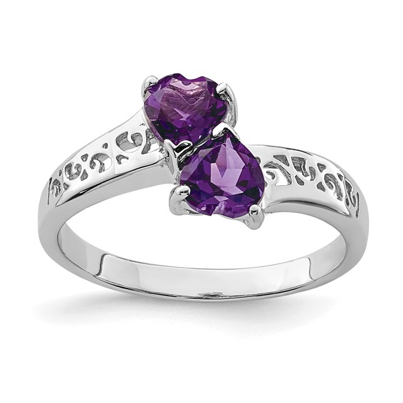 Sterling Silver Rhodium Gemstone Heart Ring                                