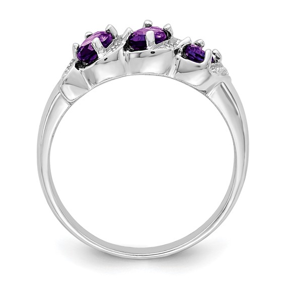 Sterling Silver Rhodium Gemstone and Diamond Ring                            