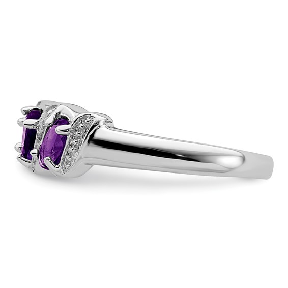 Sterling Silver Rhodium Gemstone and Diamond Ring                            