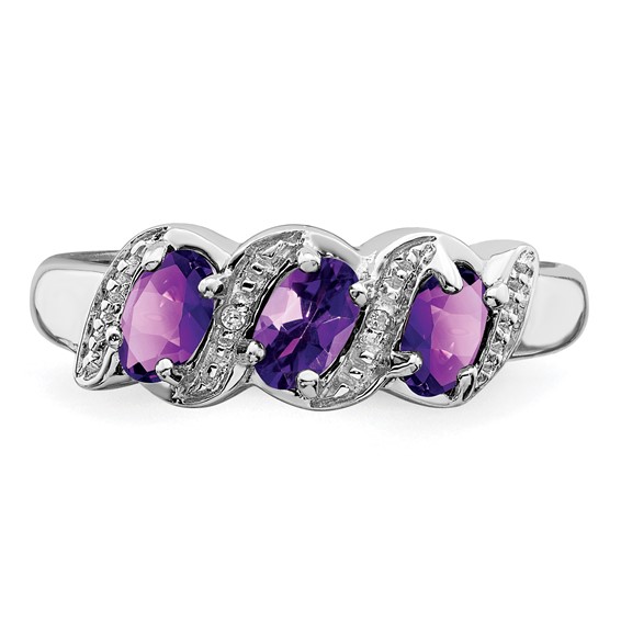 Sterling Silver Rhodium Gemstone and Diamond Ring                            
