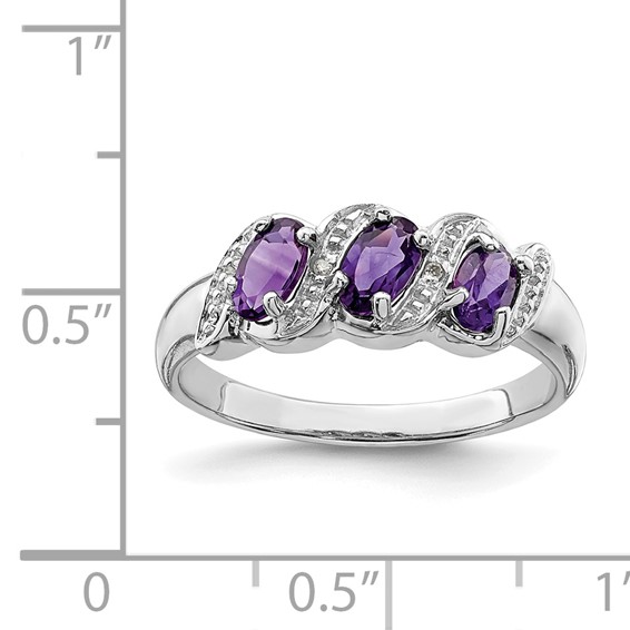 Sterling Silver Rhodium Gemstone and Diamond Ring                            
