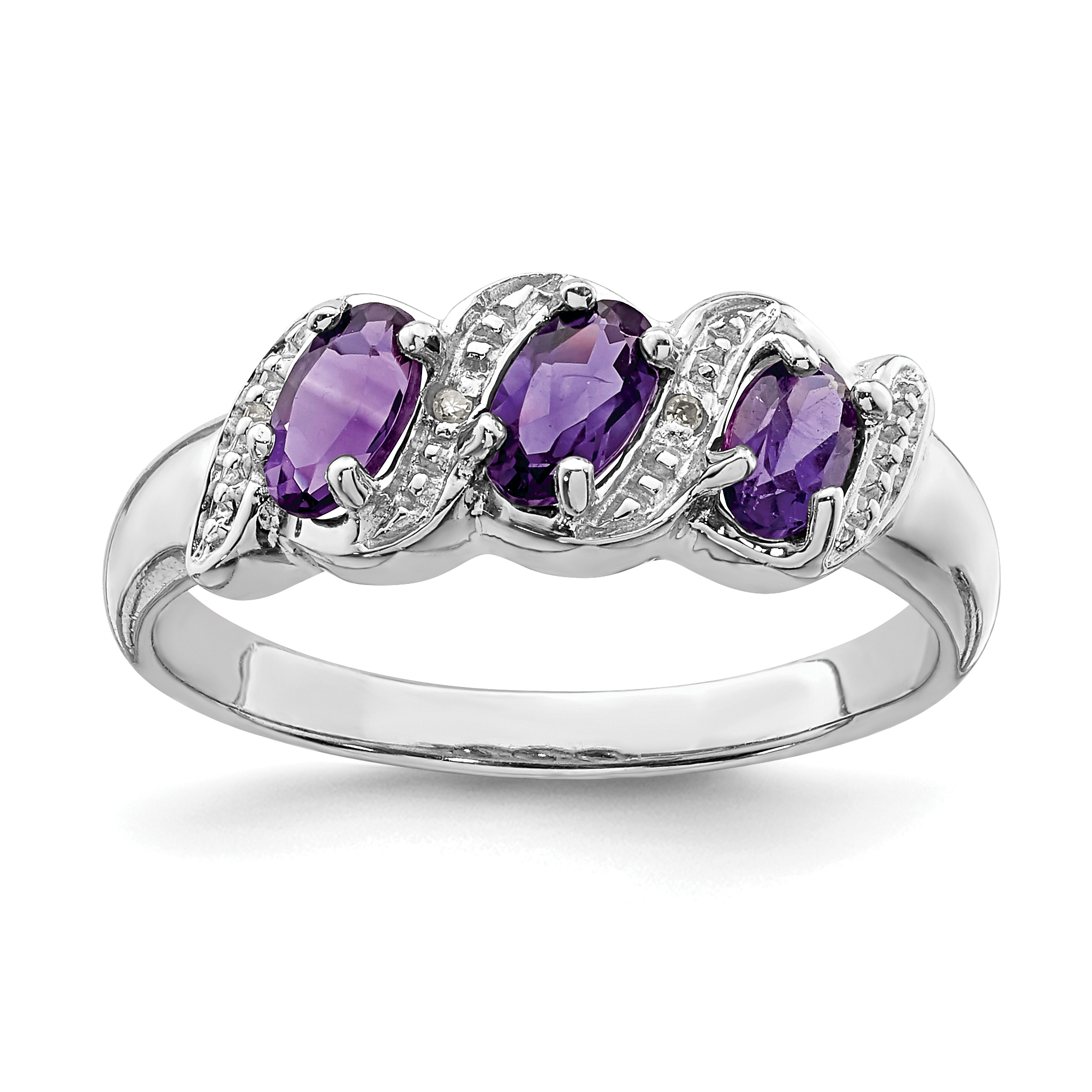 Sterling Silver Rhodium Amethyst & Diamond Ring (QDX420-8)