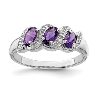 Sterling Silver Rhodium Gemstone and Diamond Ring                            