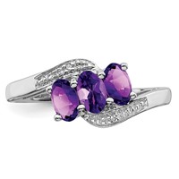 Sterling Silver Rhodium Amethyst & Diamond Ring view 5
