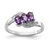 Sterling Silver Rhodium Amethyst & Diamond Ring view 1